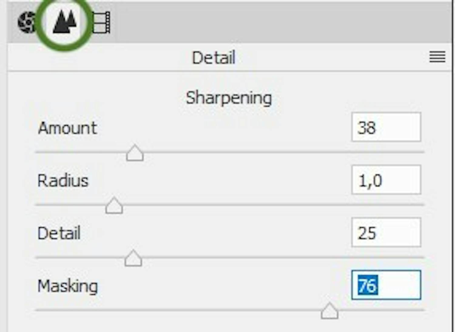 Detail-panelet i Camera Raw i Elements.
